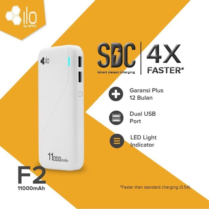 Powerbank Hippo Power Bank ILO F2 11000 MAH 11000mAh - Abu-abu