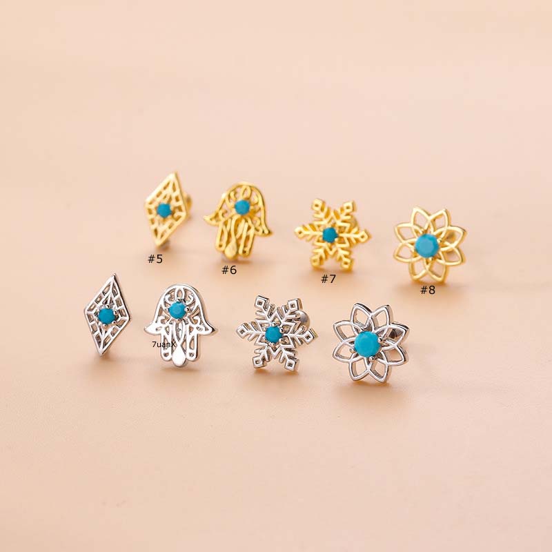 1pc Anting Stud Tindik Tulang Rawan Bentuk Bunga Palem Snowflake Hollow Out Bahan Stainless Steel Ukuran 6mm