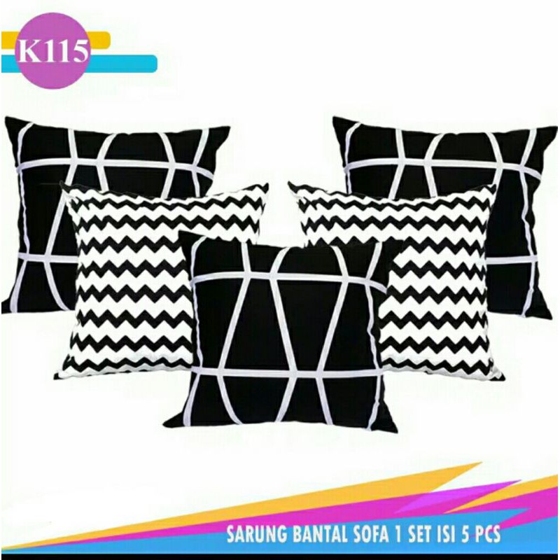 Set sarung bantal kursi sofa cushion cover 40x40 cm Sarban Zigzag Hitam Putih