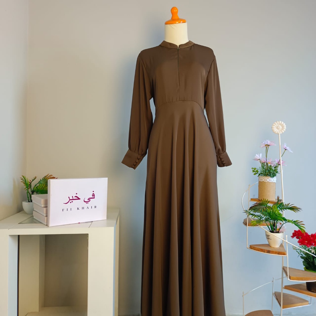 Set Lentera Dress & Khimar  - Fursan Silk (Military Olive)