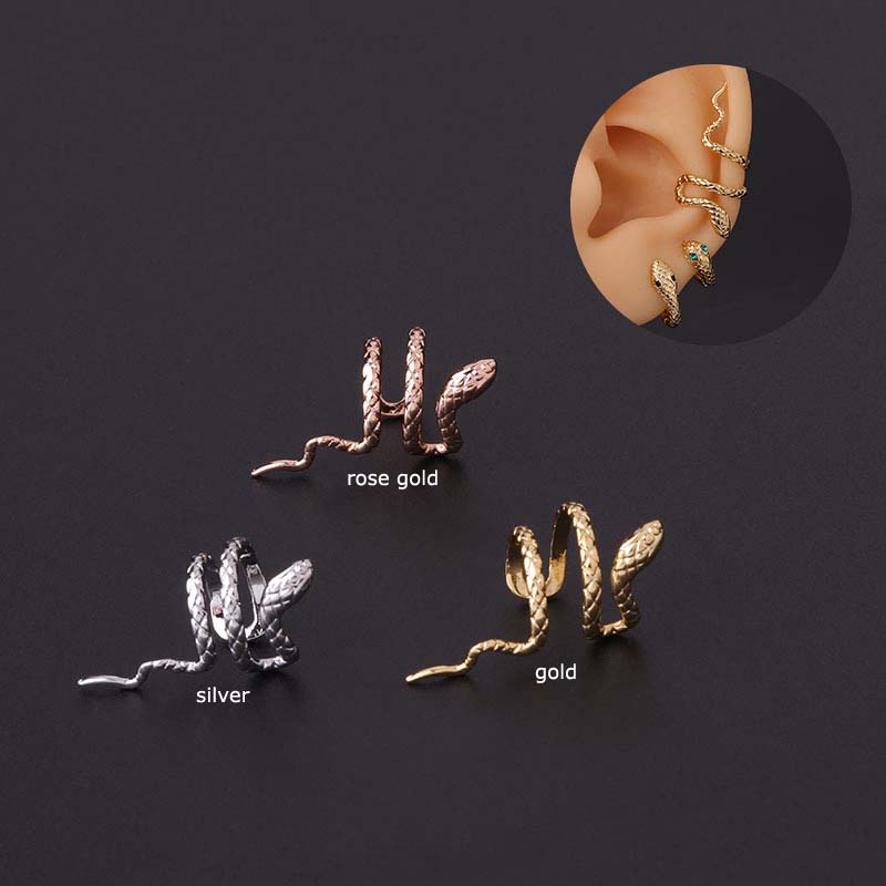 1 Pc Anting Klip Bentuk Keong Ular Palsu Bahan Tembaga Gaya Punk Untuk Unisex