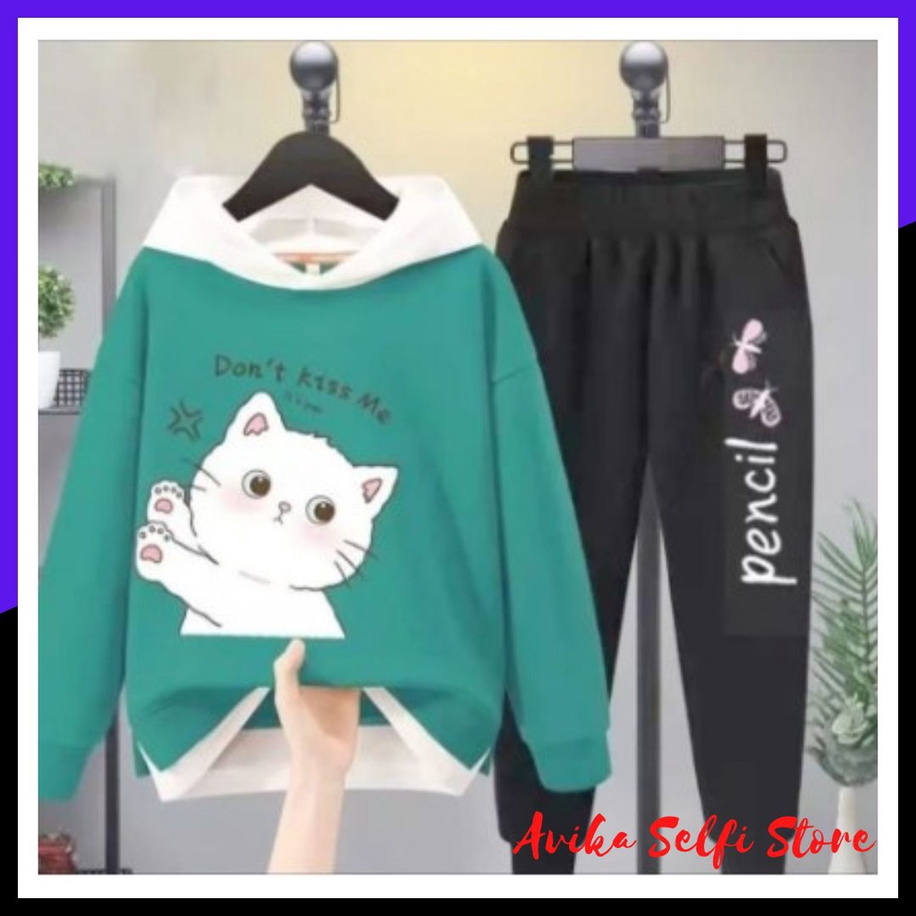 ST Baju Setelan Celana Panjang Training Anak Perempuan Tanggung Usia 7 8 9 10 11 12 Tahun Modern Can