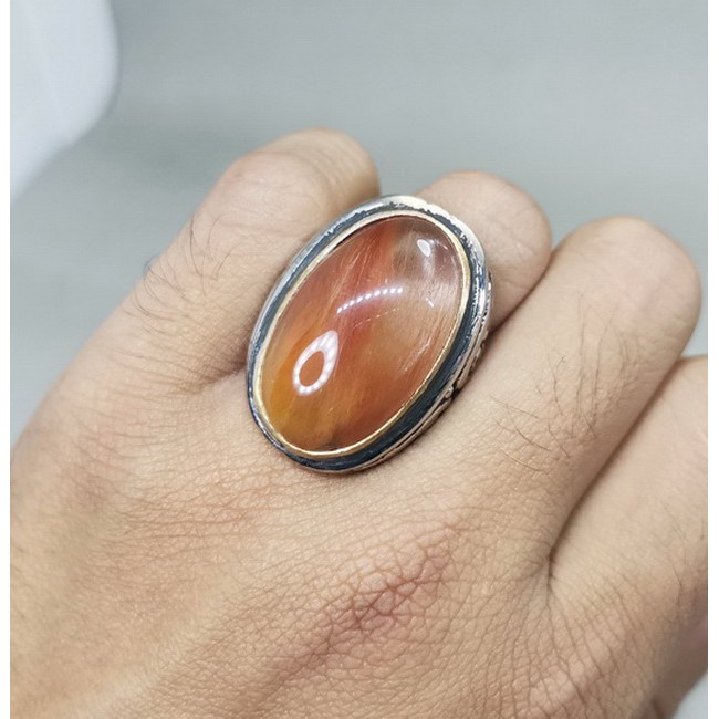 Batu Cincin Alami Kecubung Rambut Cendana Emas Asli