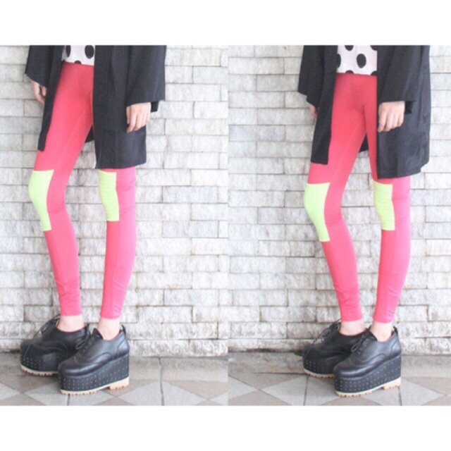 LEGGING LUTUT NEON STABILO. pink shocking / hijau / orange . CELANA LEGGING DISKON . GYM SENAM YOGA