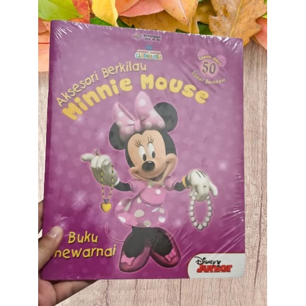 Aksesori Berkilau Minnie Mouse mewarnai dengan stiker erlangga for kids