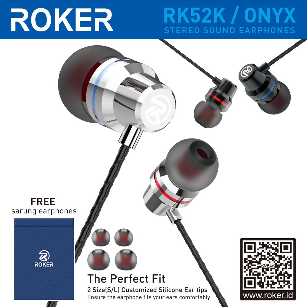 Headset Roker Onyx RK52K Blue RK39K Handsfree Built-In Magnet Stereo Sound