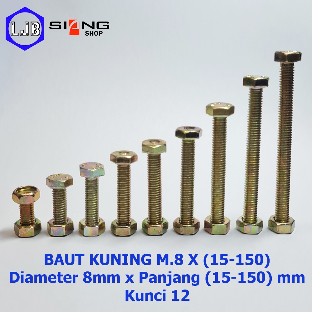 Baut Kuning M8 panjang 15 sd 150mm