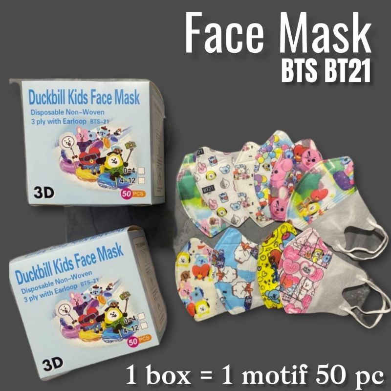 MASKER DUCKBILL 3D BT21 MOTIF ISI 50PCS