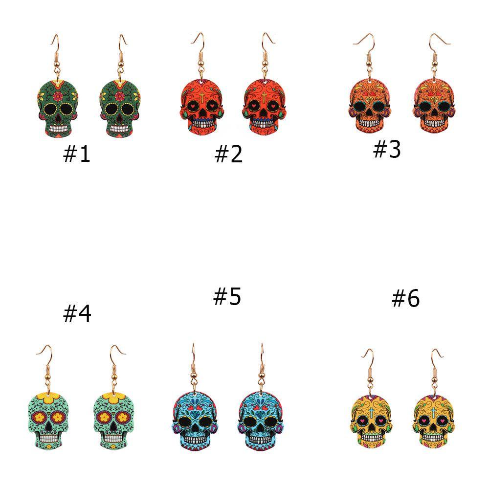 R-bunga Halloween Anting Hip Hop Perhiasan Pasangan Ear Stud Femme Hantu Kepala