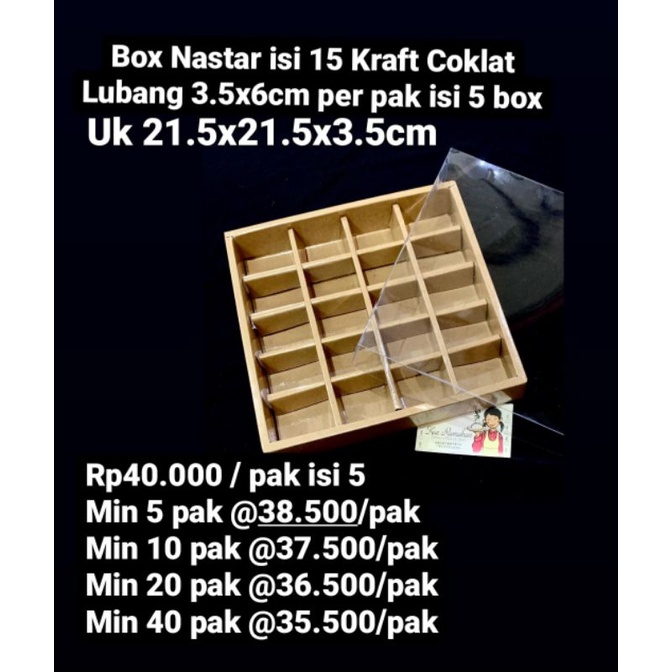 

Box Nastar isi 15 Kraft Coklat Lubang 3.5cm per pax isi 5 box