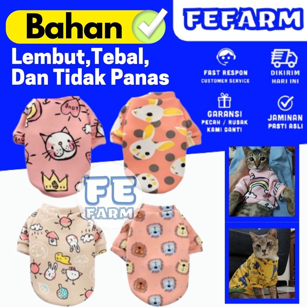 Baju Kucing dan Baju Anjing Premium Berkualitas | Baju Kucing Murah dan Baju Anjing Murah Tee Cartoon | Pet Clothes Dog Plus Fleece Sweat FEFARM