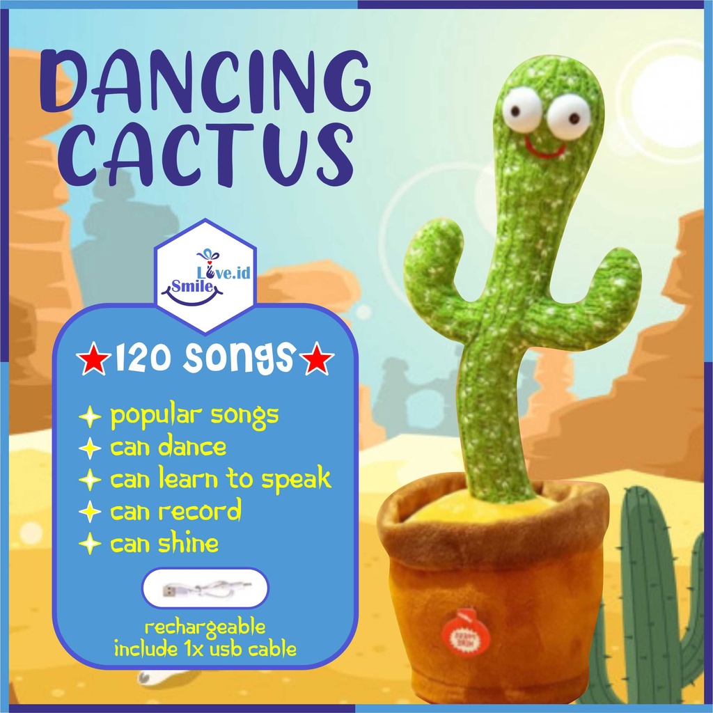 Mainan Boneka Kaktus LED Menari Music Dan Rekam Suara/Dancing Cactus Toy AA009