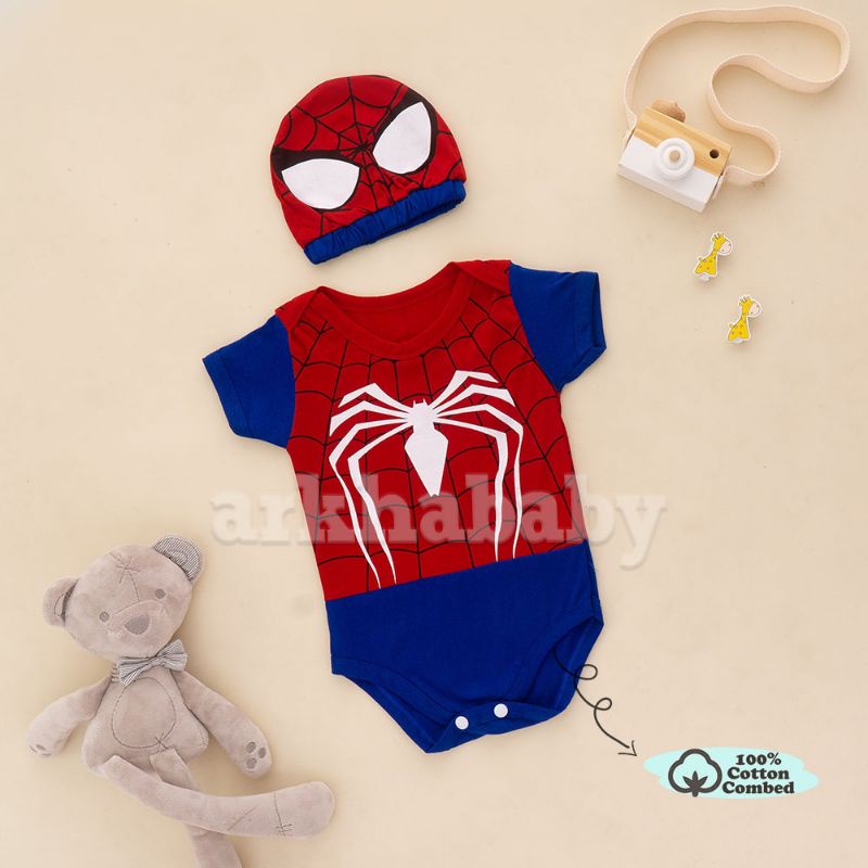 BAJU BAYI JUMPER BAYI MOTIF SPIDERMAN/KOSTUM BAYI/ BAJU BAYI KARAKTER HERO SPIDERMAN