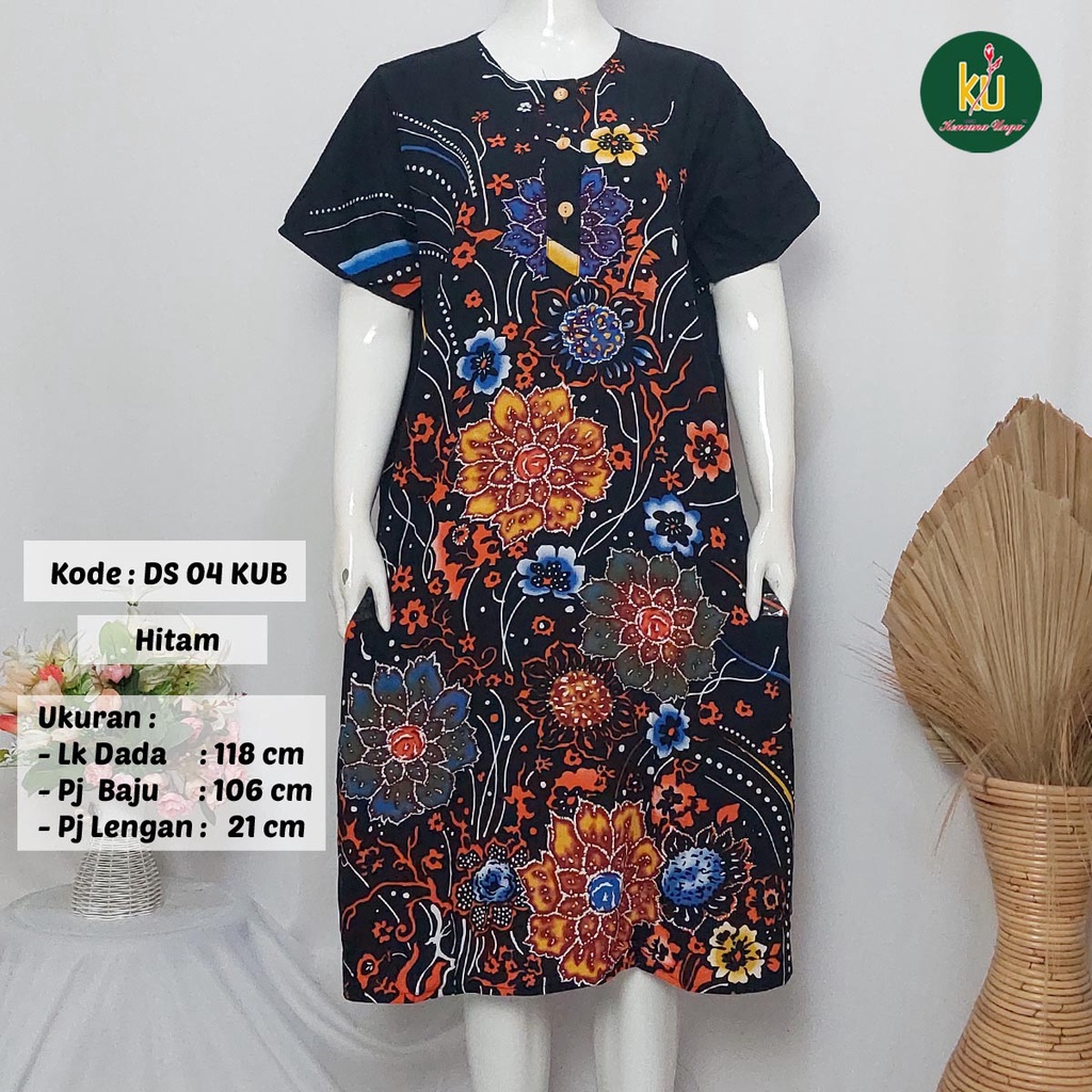 COD DS04 KUB | Daster Batik Kencana Ungu Asli Label Biru Uk. Jumbo LD 120 cm | Baju Santai Tidur Wanita Dewasa Kancing Depan Busui Friendly Motif Terbaru-4