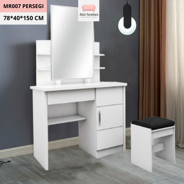 Atori Meja Rias Kaca Bulat Meja rias Putih Minimalis