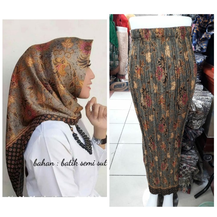 SB Collection Stelan Rok Plisket Veni Maxi Kain Kerudung Segi Empat Jilbab Hijab Batik Wanita