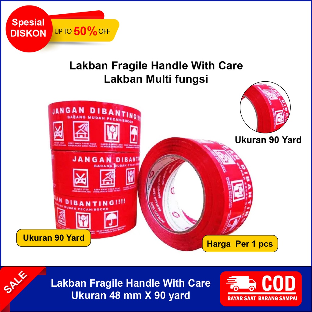 

LAKBAN FRAGILE LAKBAN MERAH SOLASI ISOLASI SOLATIP FRAGILE MERAH JANGAN DIBANTING ANTI PECAH 48 MM x 90 YARD TEBAL 100 METER MURAH