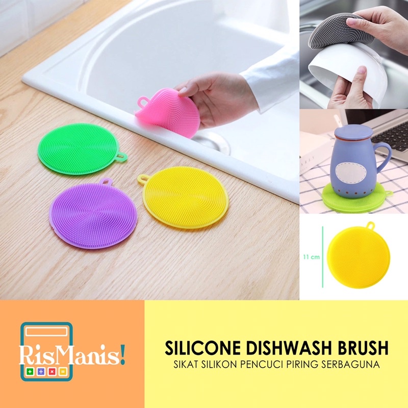 SILICONE DISHWASH BRUSH - Sikat Cuci Piring Alat Dapur Mobil Serbaguna Alas Tatakan Gelas Cempal