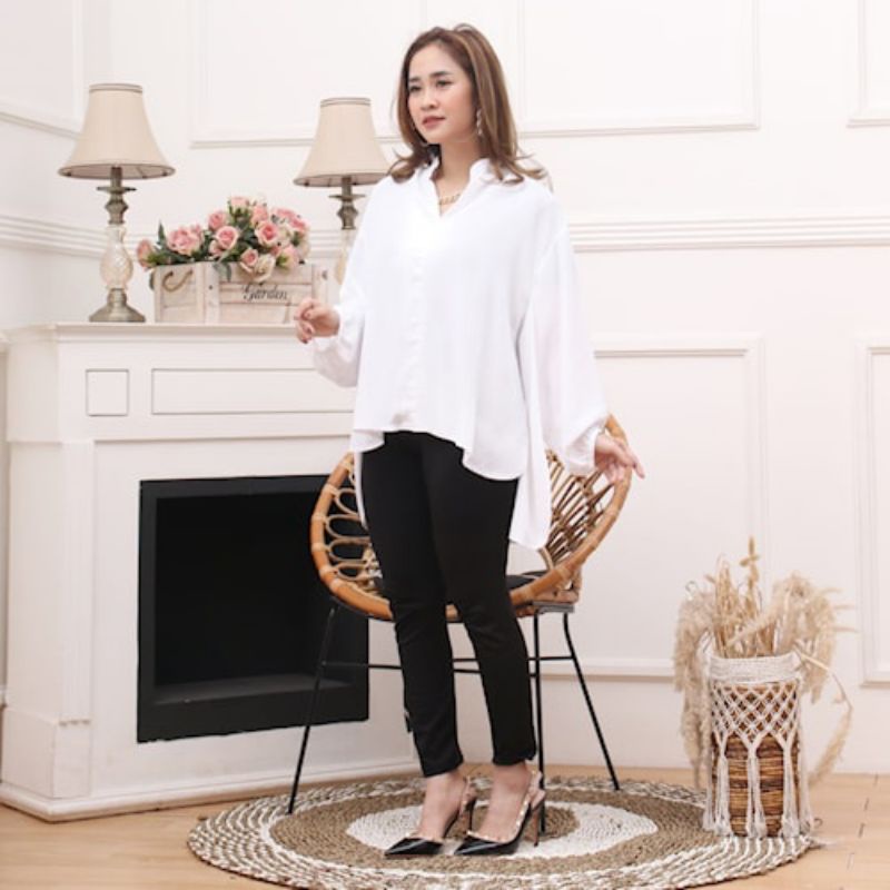 KEMEJA BLOUSE OVERSIZE RAYON CRINKLE - PUTIH BERSIH