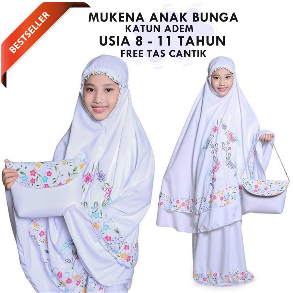 Mukena Polos Anak Karakter Bordir Bunga Naura Katun Adem Mukena Polos Anak Karakter Bordir Bunga Naura Katun Adem