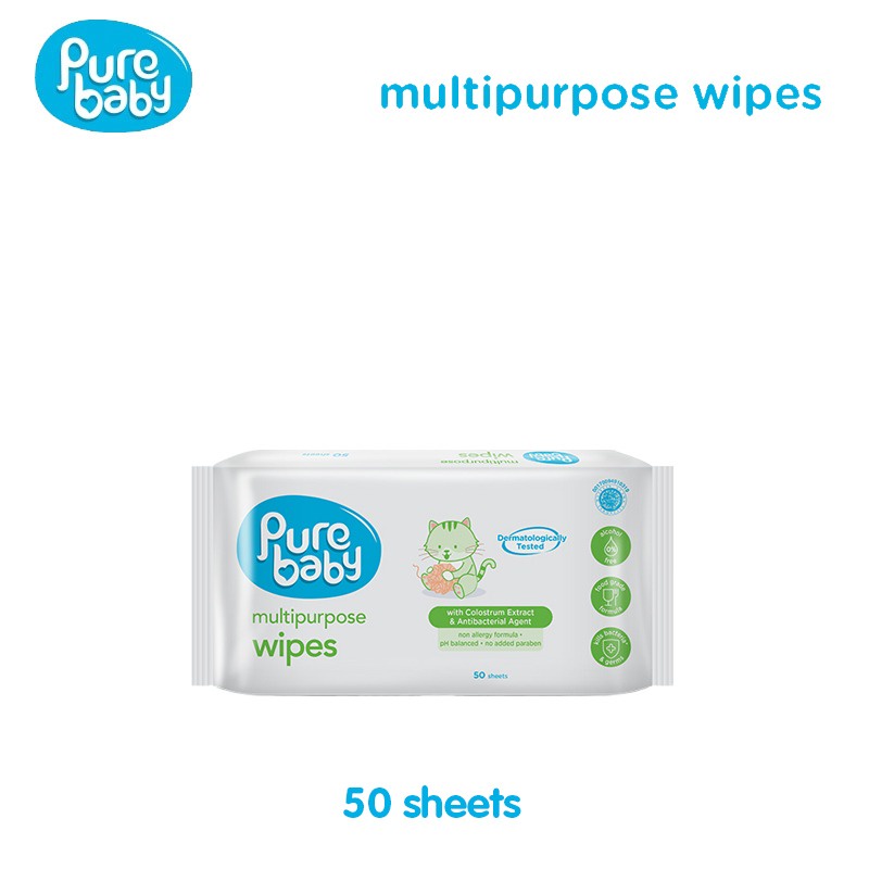 ★ BB ★ Pure Baby Multipurpose Wipes 50 + 50S - Tisu Basah Bayi Serbaguna Food Grade Tanpa Alkohol