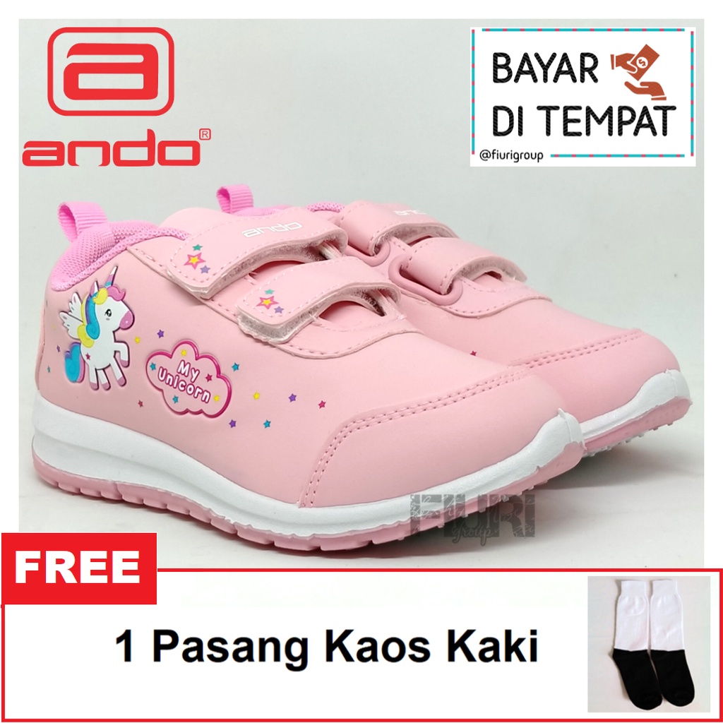 FIURI - ANDO ORIGINAL -  MINICORN PEREKAT 25-36 PINK - SEPATU SNEAKERS KANVAS SOL KARET ANAK KECIL PEREMPUAN  - SEPATU KUDA PONI UNICORN KETS LUCU FASHION TRENDY - SEPATU SEKOLAH PAUD TK KRETEKAN PEREKAT CEWEK MURAH PROMO DISKON BONUS KAOS KAKI