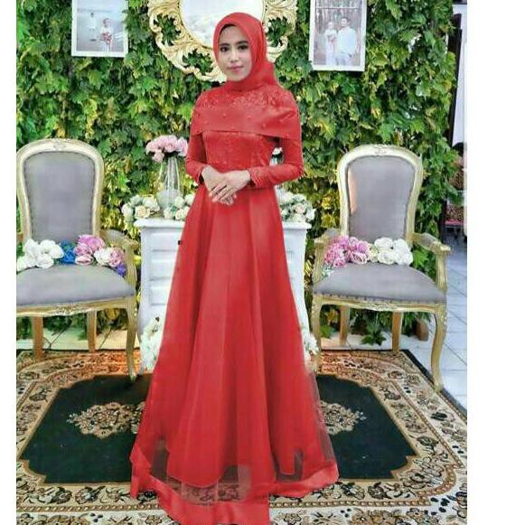 HT 0988 Dress Pesta Isabella Brokat bahan Corneli MUTIARA Good Quality !!