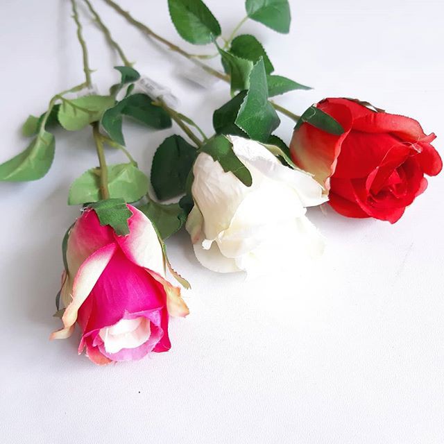 MAWAR KUNCUP X1 TANGKAI PANJANG - bunga plastik artificial home decor shabby chic