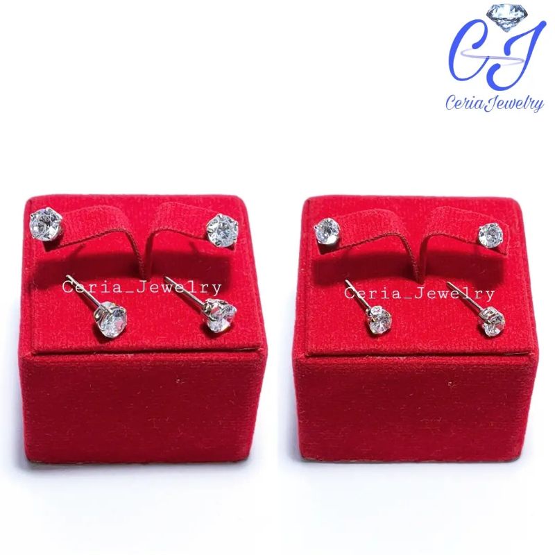 Anting Perak Asli Silver 925 Lapis Emas Putih permata Diamond _ Anting Korea/perhiasan wanita/cantik