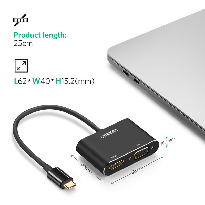 Ugreen Kabel Adapter Converter USB Tipe C Ke HDMI 4K Thunderbolt 3 PD 1080 60Hz