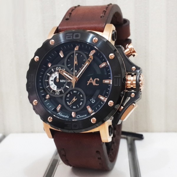 Promo jam tangan alexandre christie ac 9205 leather rose gold Murah