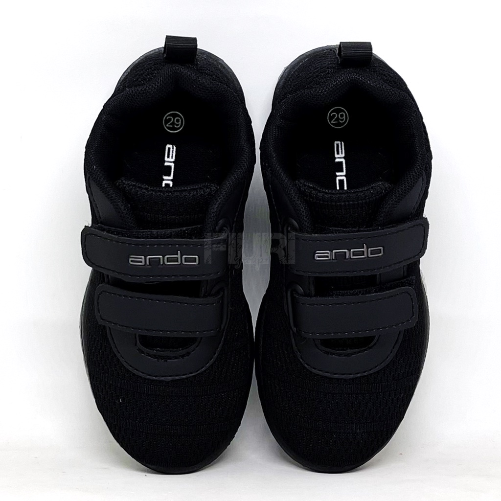 FIURI - ANDO ORIGINAL -  REBECCA PEREKAT 29-36 FULL HITAM - SEPATU SNEAKERS KANVAS SOL KARET ANAK KECIL PEREMPUAN  - SEPATU KETS LUCU FASHION TRENDY - SEPATU SEKOLAH PAUD TK SD KRETEKAN PEREKAT CEWEK MURAH PROMO DISKON BONUS KAOS KAKI