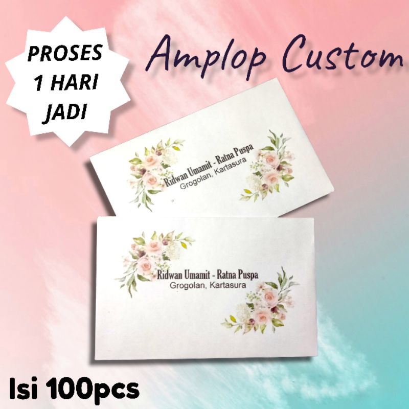 AMPLOP KONDANGAN CUSTOM NAMA DAN ALAMAT ISI 100PCS