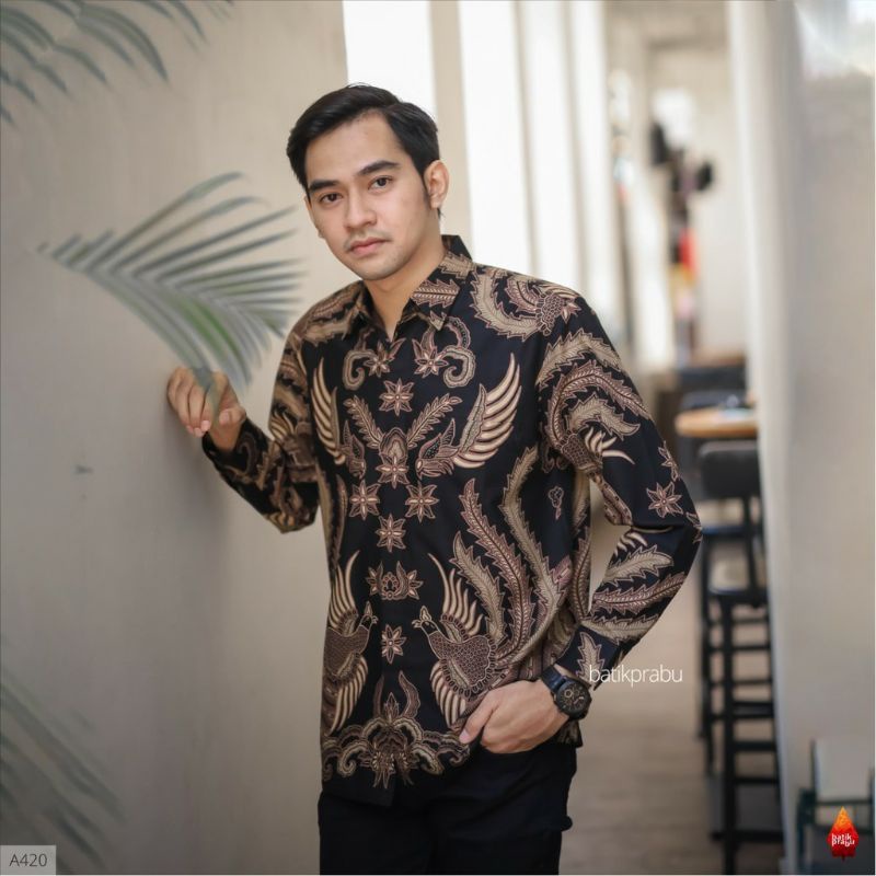 Batik kemeja pria lengan pendek &amp; panjang bahan katun baturaden reguler kembar hitam