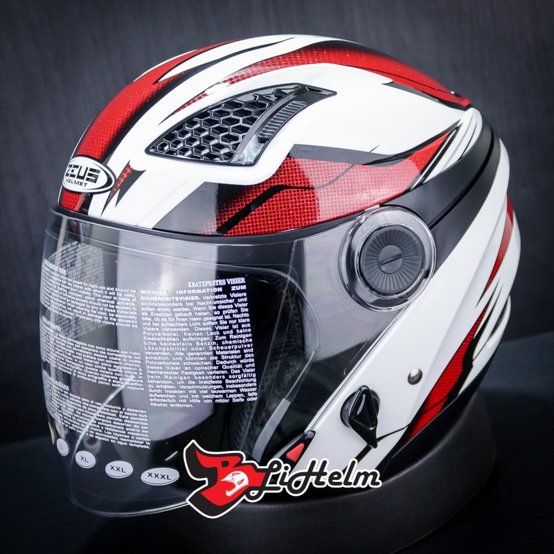 HELM ZEUS ZS 610 WHITE 0014 RED ZS-610 | DUAL VISOR HALF FACE HELMET