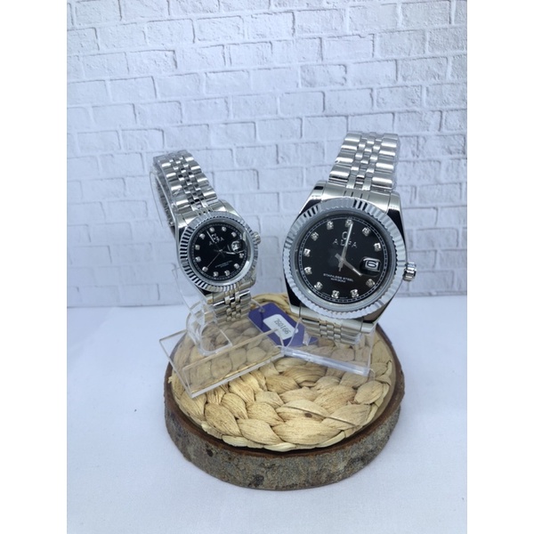 JAM TANGAN WANITA PRIA COUPLE ALFA 99105Lsilver  ORIGINAL BERAGARANSI