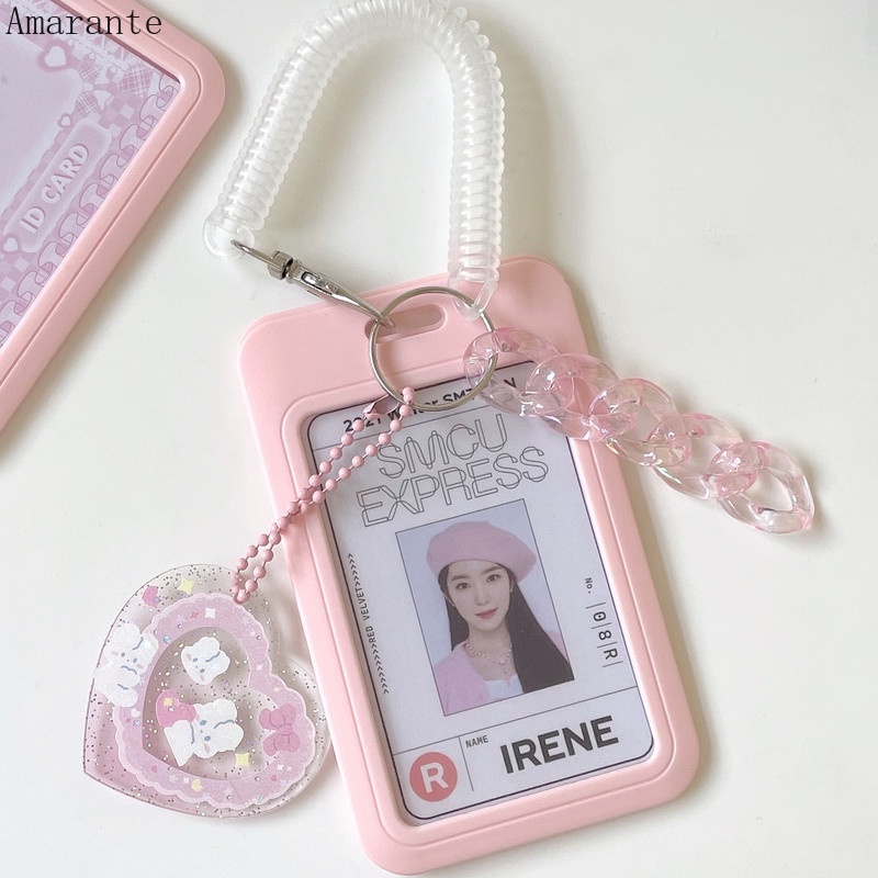 Ama Ins Idol Photocard Holder Rantai Pink Kredit Bus ID Bank Card Holder Tahan Air Pelindung Case Liontin Mengkilap