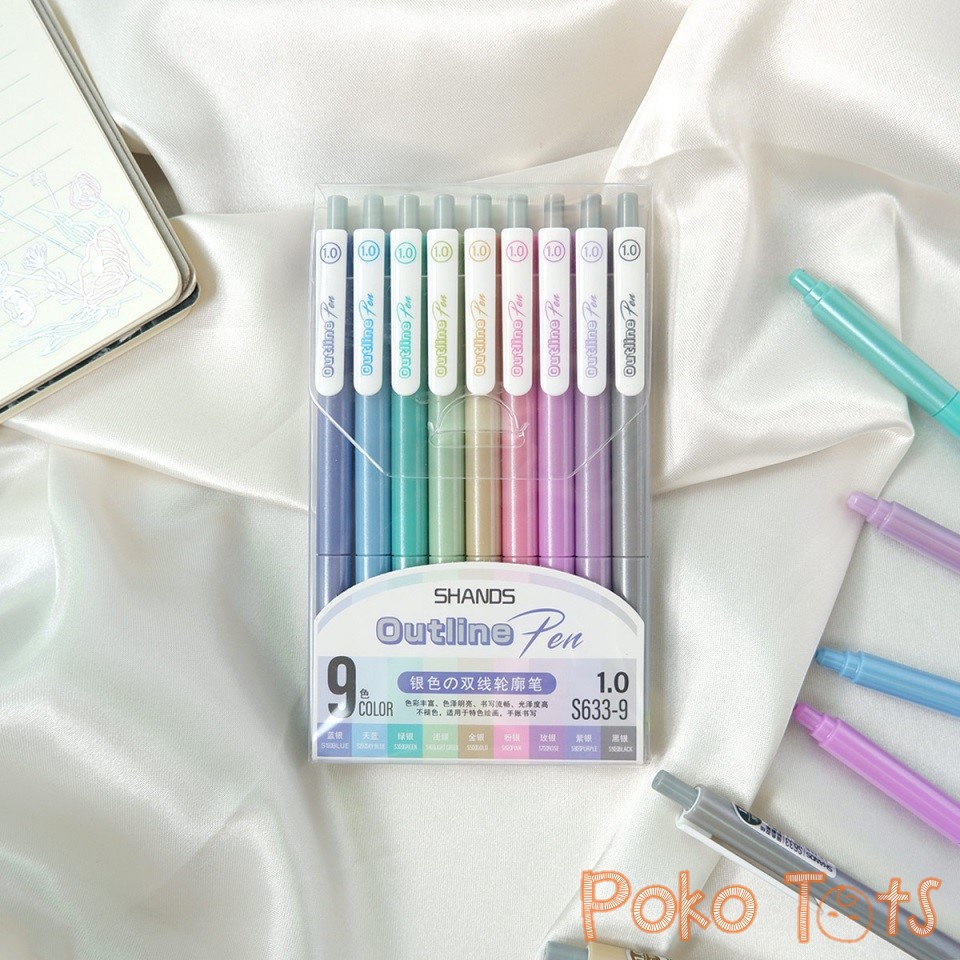 PMM Shands Silver Pastel Outline Pen S633 Isi 9pcs Pulpen Warna Dengan Goresan Silver