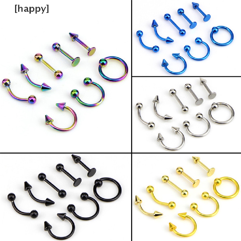 8pcs Cincin Tindik 16g Bahan Stainless Steel Untuk Hidung / Bibir / Telinga / Alis