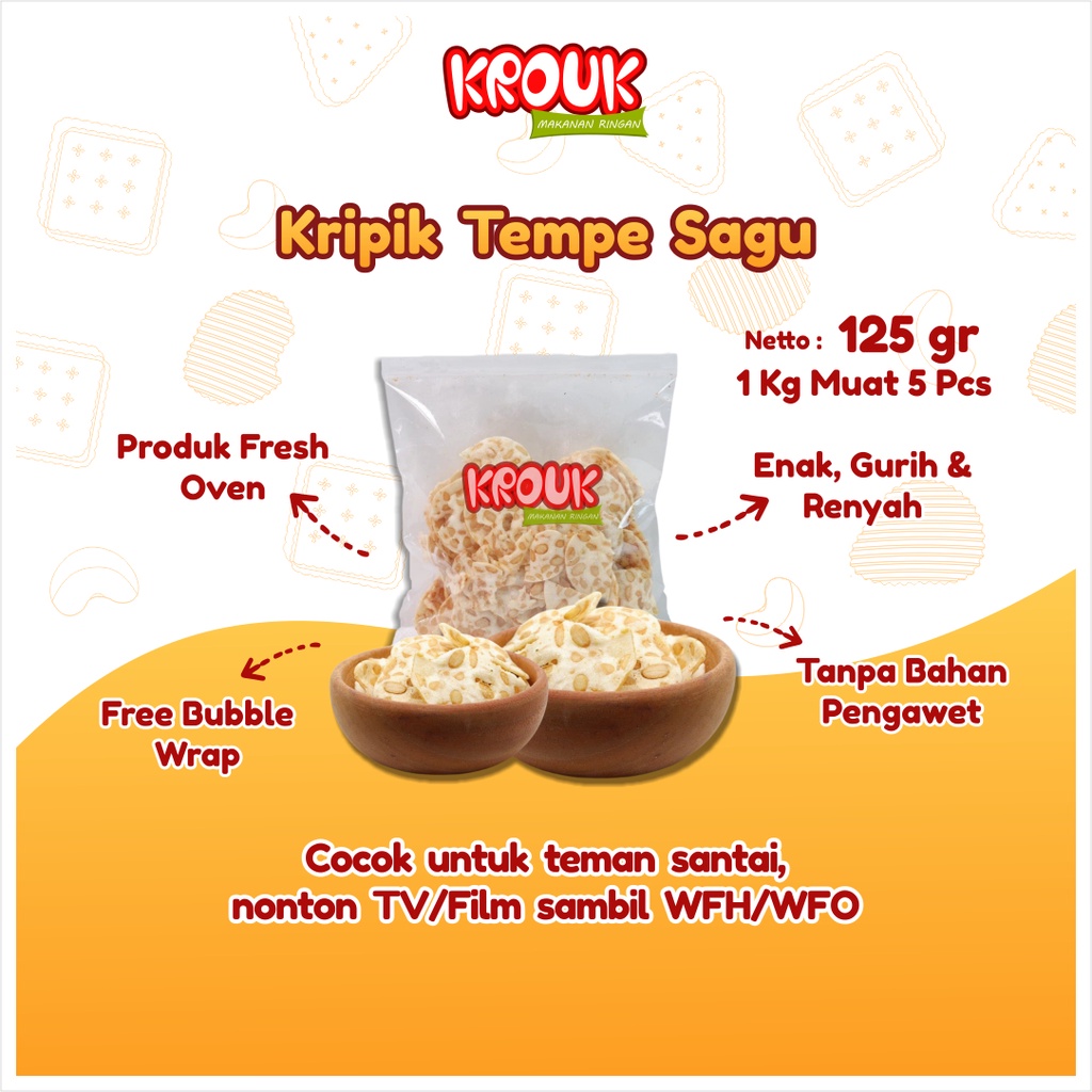 

Krouk Snack Keripik Tempe Sagu Jajanan Cemilan Makanan Ringan Renyah Kekinian Halal Cemilan Enak Gurih Murah Kiloan Dewasa Anak 125 Gr