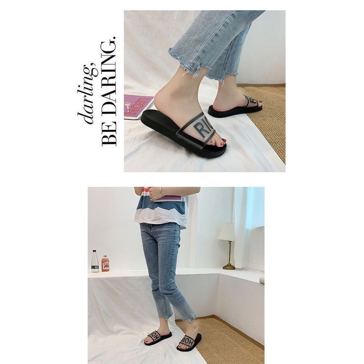 IDEALIFESHOES SANDAL OUTDOOR TEBAL TULISAN RIOH BERKUALITAS SANDAL SELOP SLIP ON FLAT RUMAH Non-slip Santai Empuk Nyaman Polos Elegan Sandal Rumah RIOH