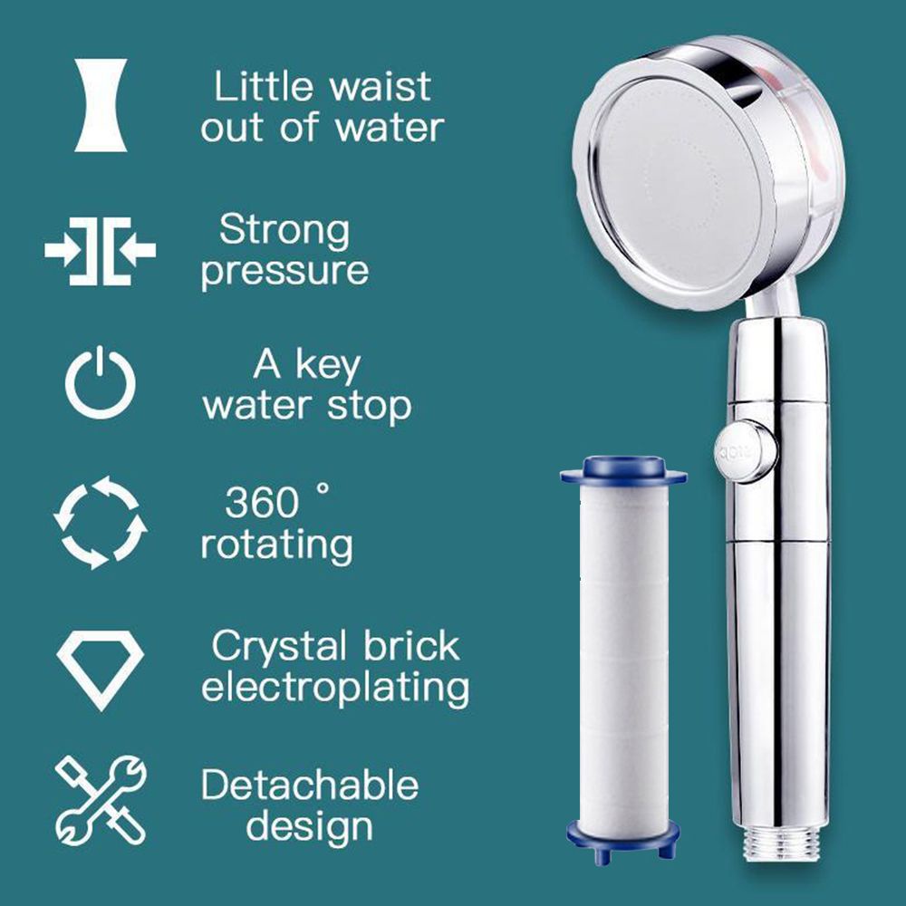 PREVALENT Turbo Charged Handheld Turbocharged Pressure Water Saving Spray 360 Rotated Rainfall Shower Head Bathroom Pressurized Massage Turbo Fan with Filter and Pause Switch Spinning Propeller Shower