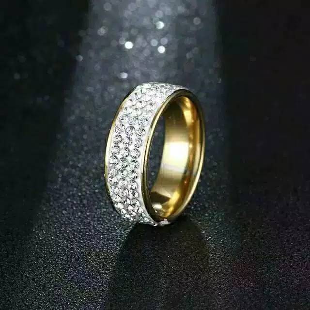 Cincin titanium mata 3 baris silver gold Anti karat selamanya