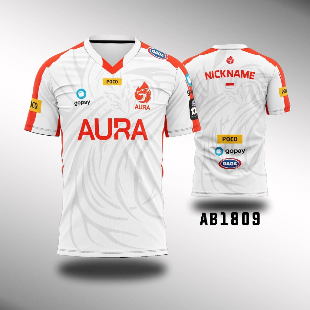 Jersey Esports Aura Putih 2021 Terbaru Kaos Gaming Mobile Legend Free Fire Dewasa dan Anak XS - 6XL