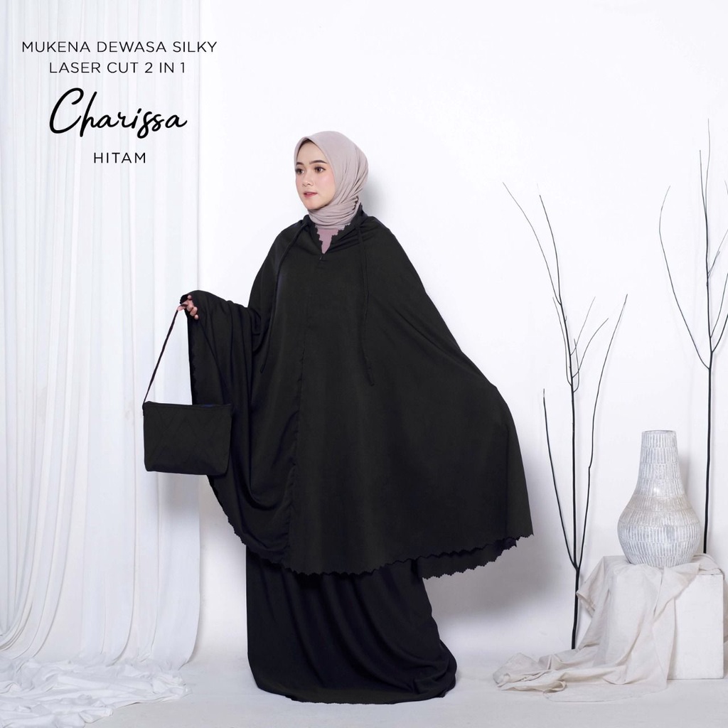 PUSAT MUKENA TASIK - MUKENA DEWASA POLOS SILKY LASER CUT 2 IN 1 CHARISSA