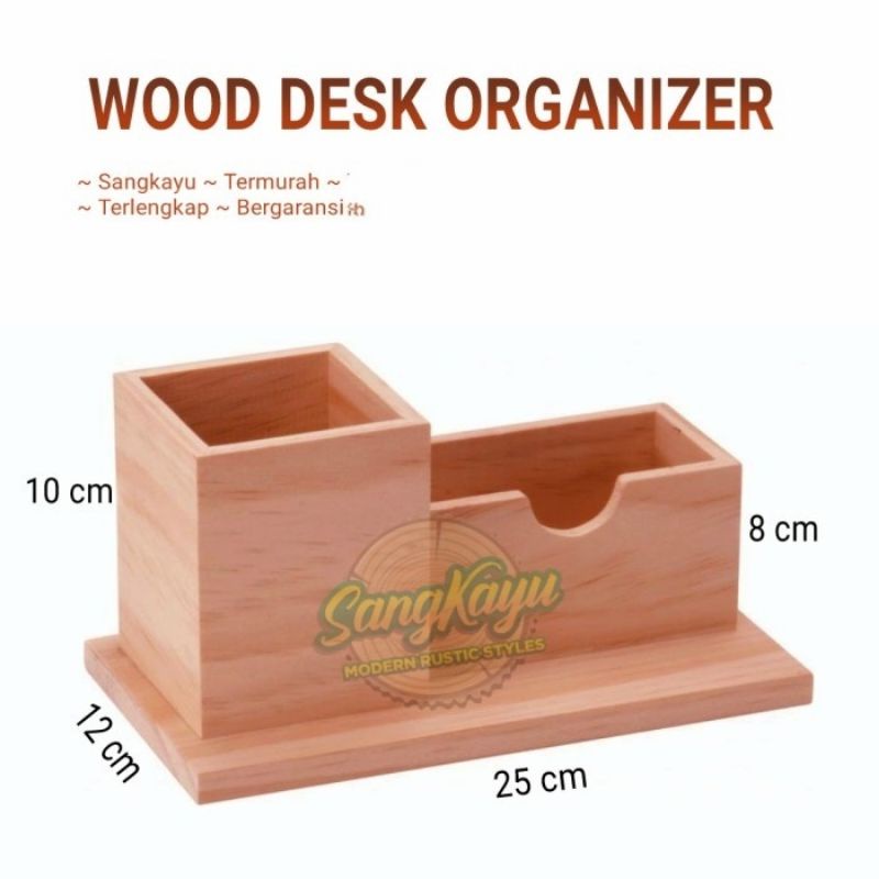 Desk set pen holder tempat pulpen pensil alat tulis meja kantor kayu 2 - KAYU MAHONI