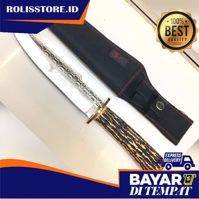 Pisau Full Tang Berburu Columbia Motif Tanduk Rusa  SA 23 Survival Camping