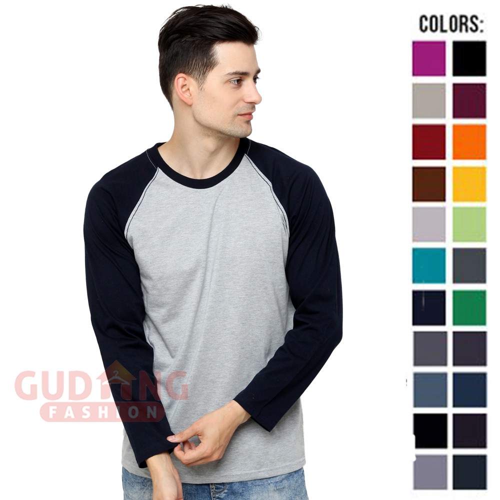 Kaos Raglan Pria Lengan Panjang / Tshirt Polos Dua Warna Kombinasi - Banyak Pilihan Warna PLS (COMB)