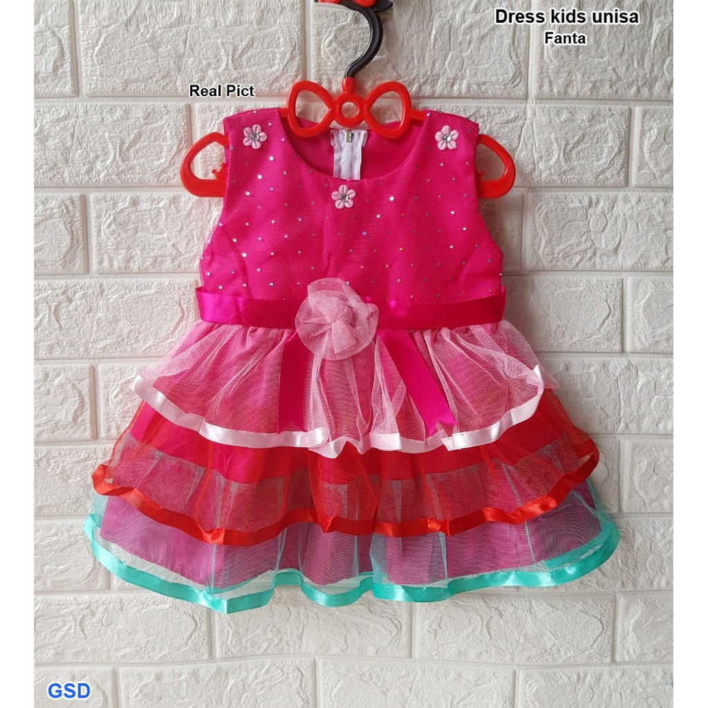 Dress kids unisa/atasan dress anak brukat/baju anak 1-2thn/terusan dress anak pesta murah lucu