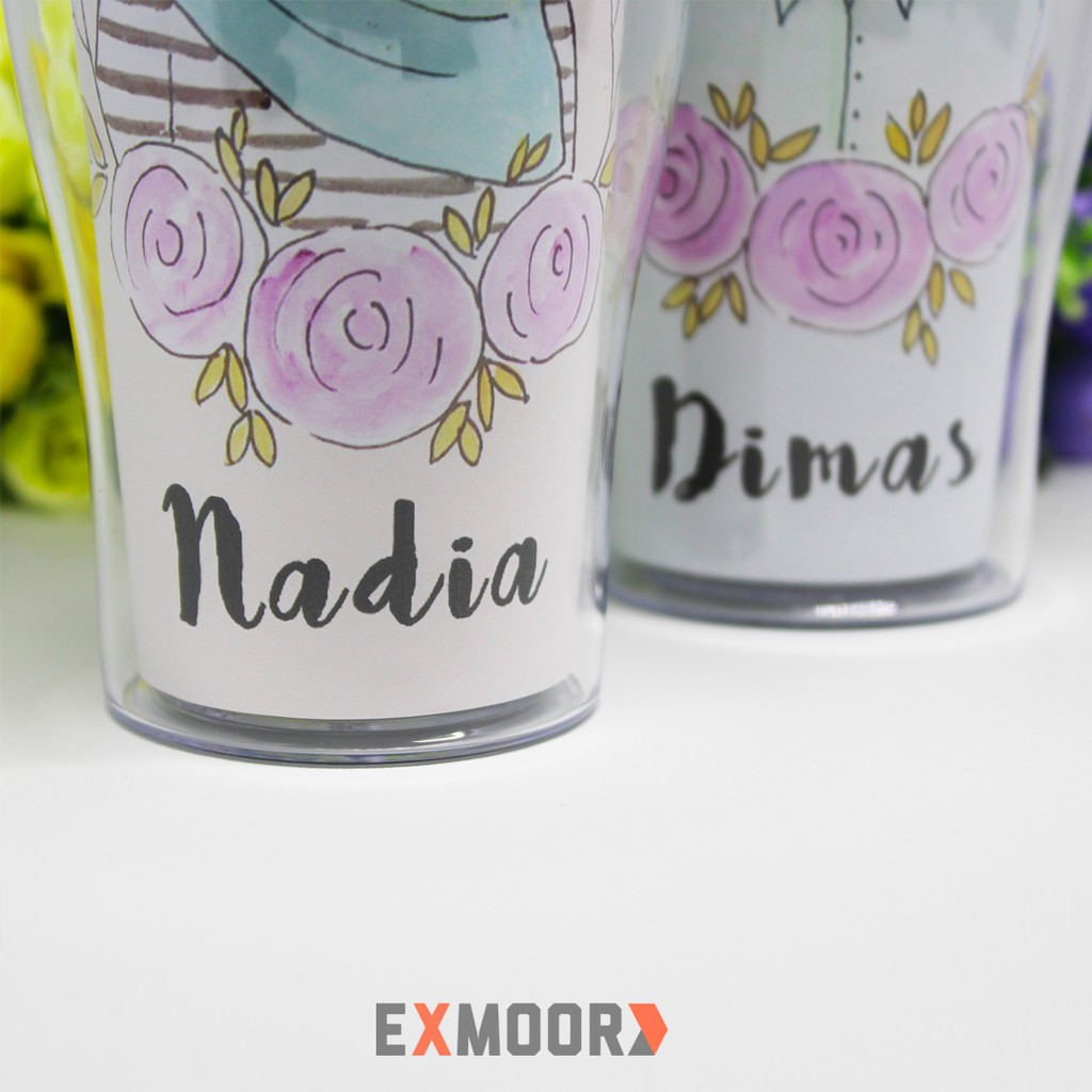 Tumbler Couple Pengantin Doodle Hijab Simpel untuk Kado Pernikahan